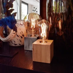 Calex Tischleuchte In Würfelform Mit Holzfurnier -Heimbeleuchtung 10011380 5