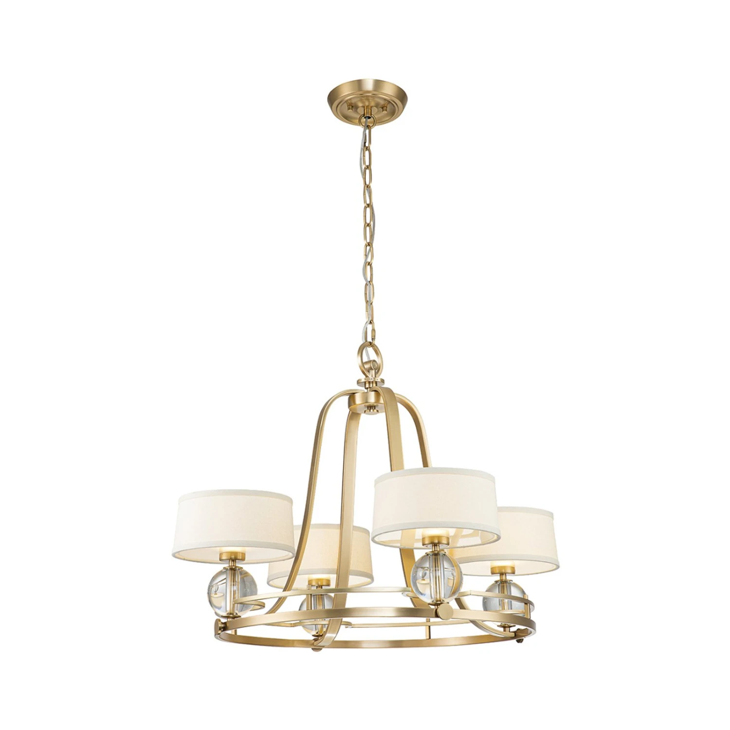 Kronleuchter Gotham, Stoffschirme, 4-flg. Messing 1 Kronleuchter Gotham, Stoffschirme, 4-flg. Messing
