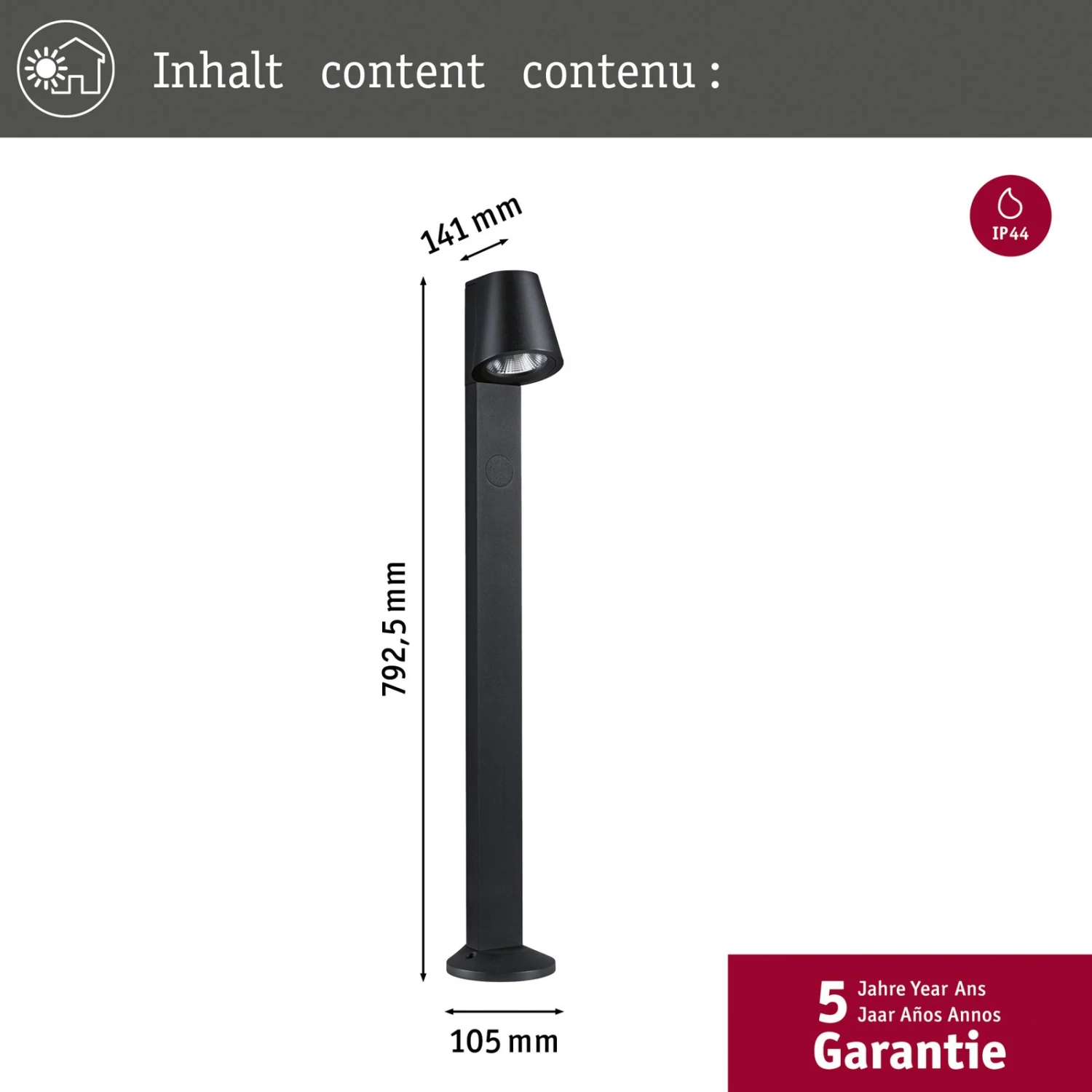 Paulmann Caissa Sensor-Wegeleuchte Anthrazit 3000K 9 Paulmann Caissa Sensor-Wegeleuchte Anthrazit 3000K – Bild 9