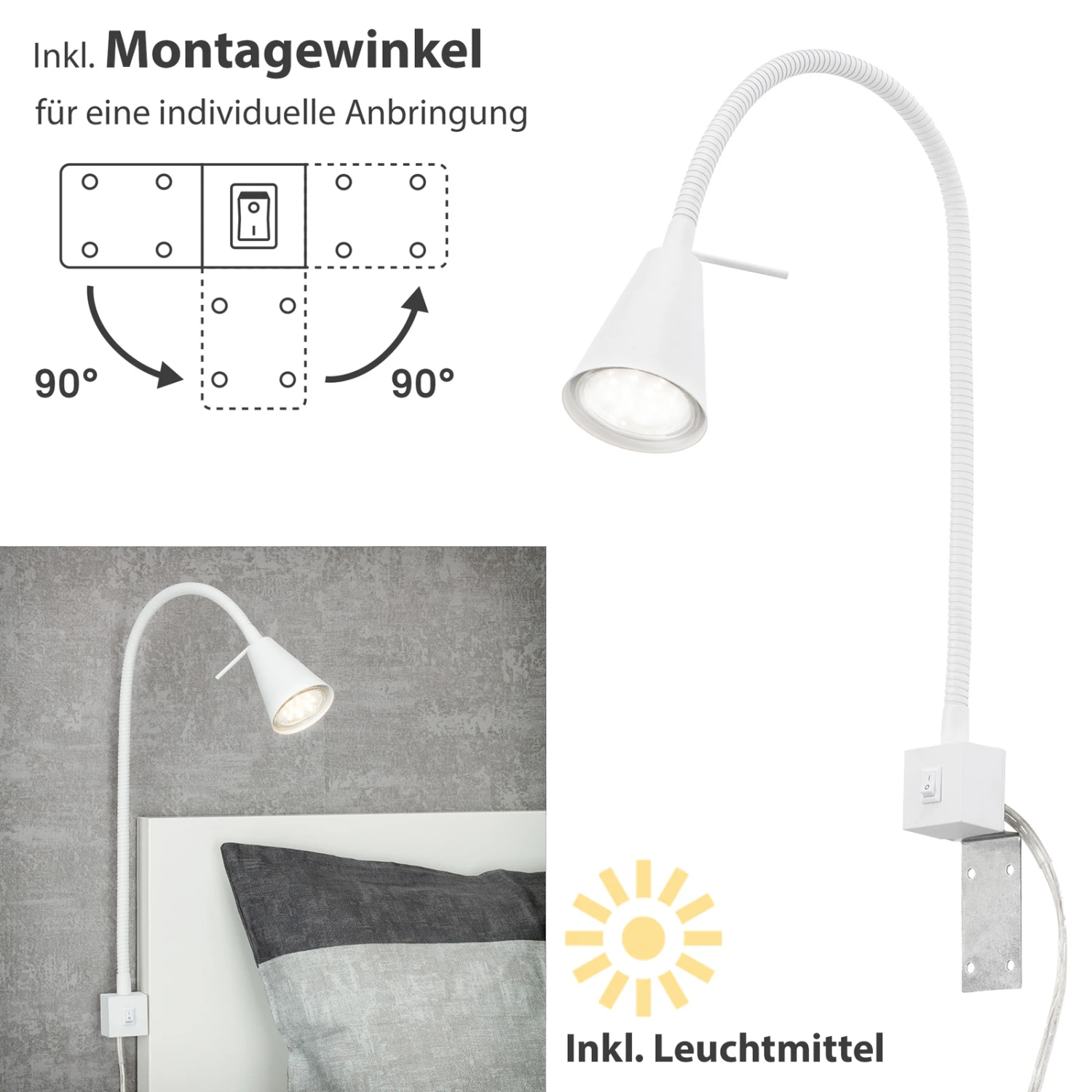 LED-Wandlampe 2080 Zur Montage Am Bett, Weiß 5 LED-Wandlampe 2080 Zur Montage Am Bett, Weiß – Bild 5