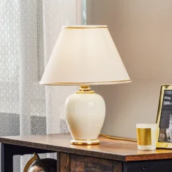 Tischleuchte Giardino Avorio In Weiß-Gold, Ø 25 Cm