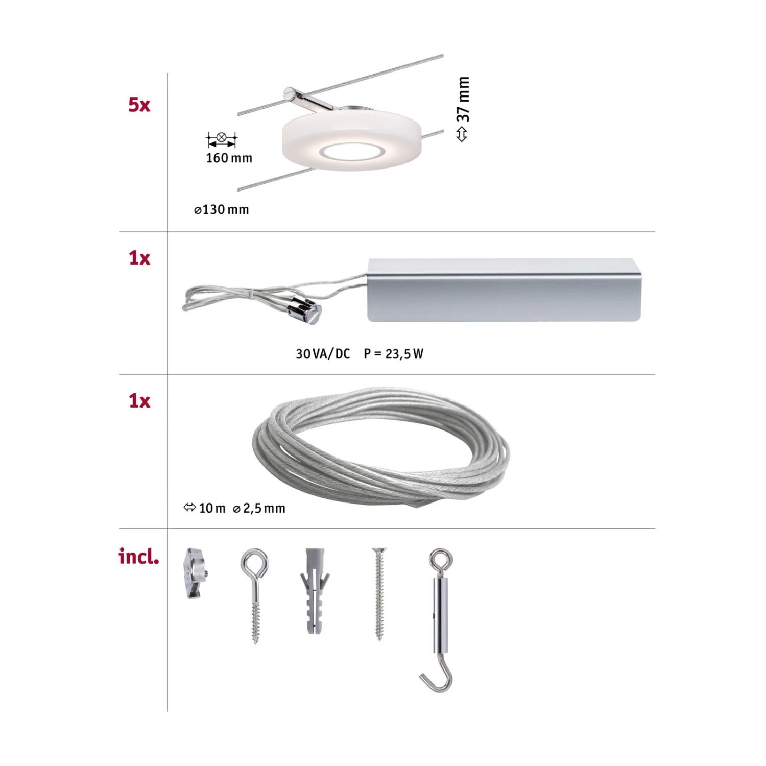 Paulmann DiscLED I Seilsystem Komplett-Set, 5flg. 3 Paulmann DiscLED I Seilsystem Komplett-Set, 5flg. – Bild 3