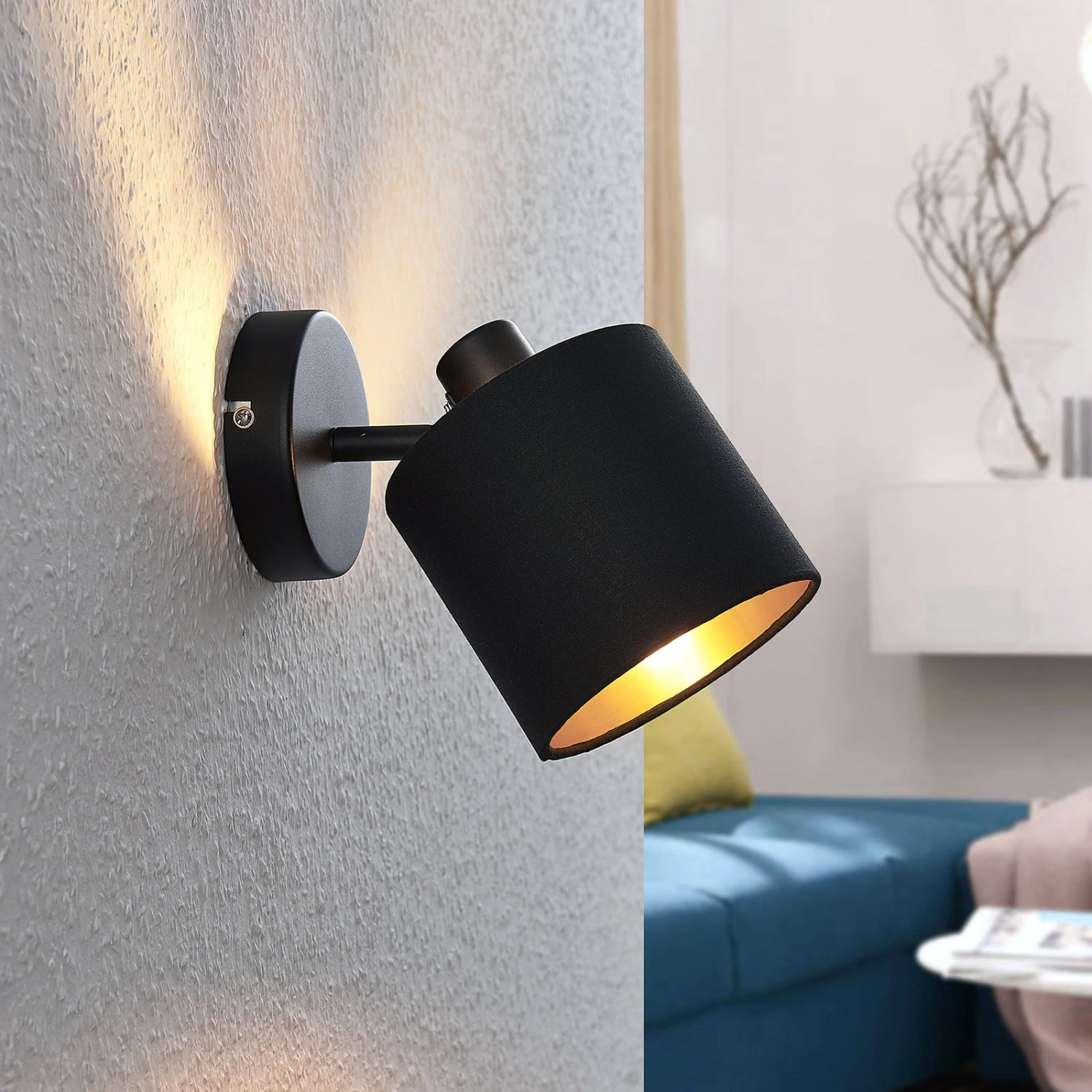 Stoff-Wandleuchte Vasilia In Schwarz-Gold, 1-fl. 2 Stoff-Wandleuchte Vasilia In Schwarz-Gold, 1-fl. – Bild 2