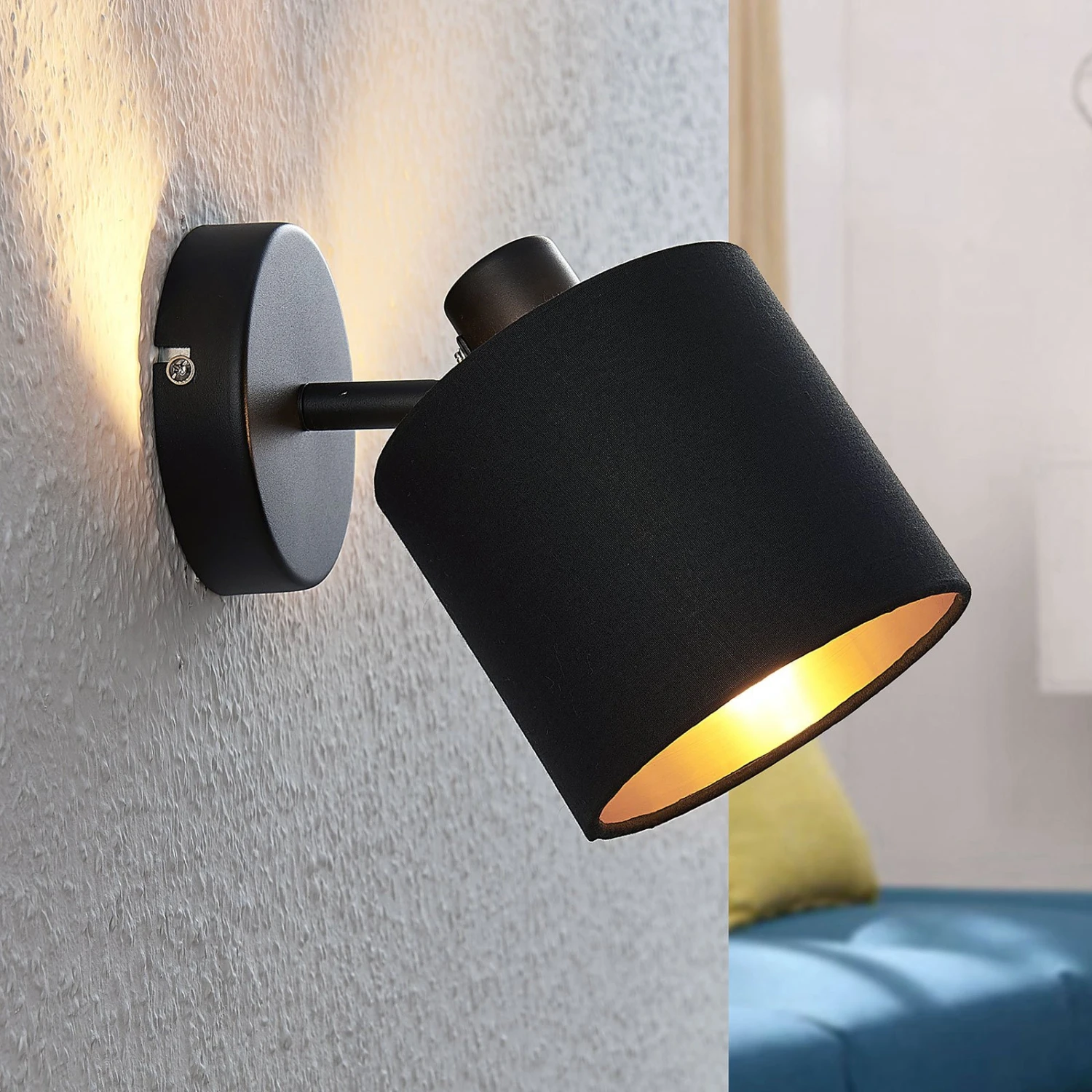 Stoff-Wandleuchte Vasilia In Schwarz-Gold, 1-fl. 1 Stoff-Wandleuchte Vasilia In Schwarz-Gold, 1-fl.