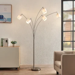 Lindby Stannis Bogenleuchte, Textil, Fünfflammig