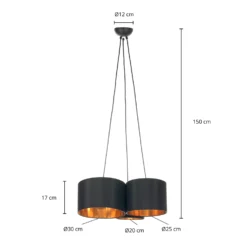 Lindby Vironi Hängelampe, 3-fl., Schwarz, Gold -Heimbeleuchtung 8032509 4