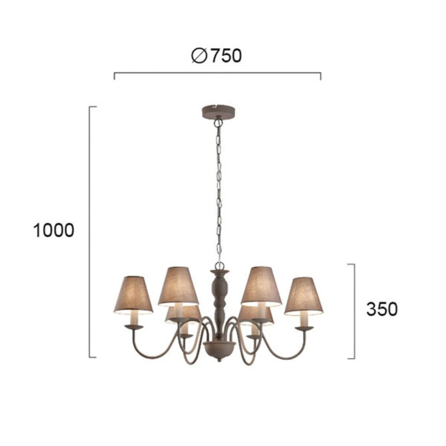 Kronleuchter Fatima, Grau, Sechsflammig 3 Kronleuchter Fatima, Grau, Sechsflammig – Bild 3