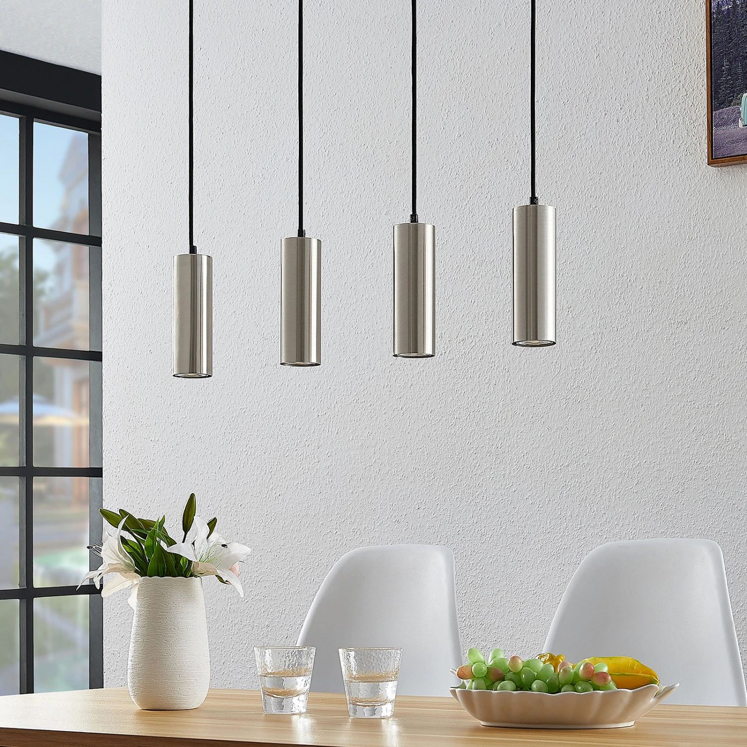 Lindby Joffrey Hängeleuchte, Vierflammig, Nickel 5 Lindby Joffrey Hängeleuchte, Vierflammig, Nickel – Bild 5