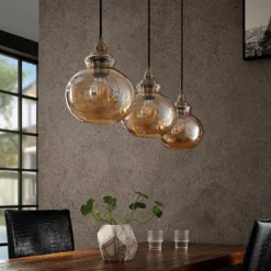 Lindby Tymoni Glas-Pendelleuchte, Amber, 3-fl. -Heimbeleuchtung 9624899 5