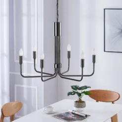 Lindby Elanova Kronleuchter Sechsflammig, Gunmetal -Heimbeleuchtung 9639661 1